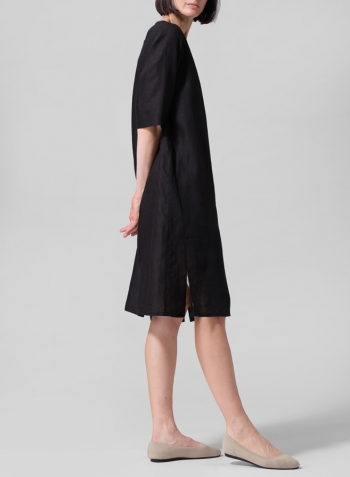 Black Linen Half Sleeve Dress