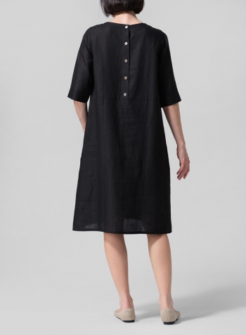 Black Linen Half Sleeve Dress