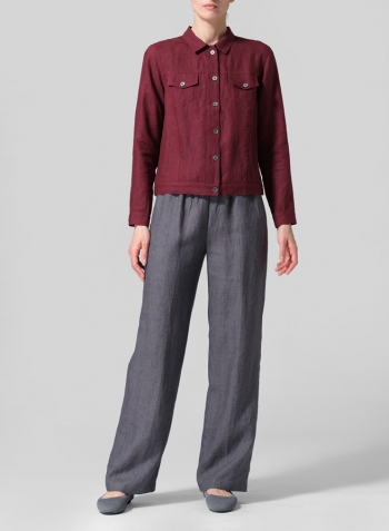 Red Linen Button Front Cropped Jacket