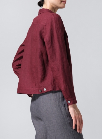 Red Linen Button Front Cropped Jacket