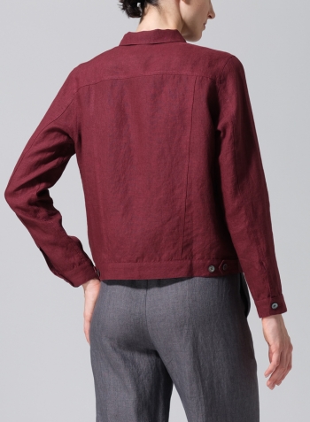 Red Linen Button Front Cropped Jacket