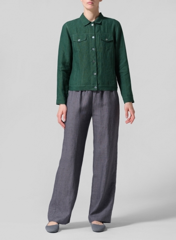 Green Linen Button Front Cropped Jacket