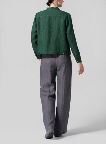 Green Linen Button Front Cropped Jacket