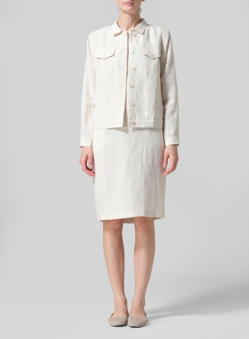 White Sand Linen Button Front Cropped Jacket