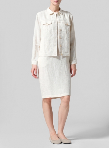 White Sand Linen Button Front Cropped Jacket