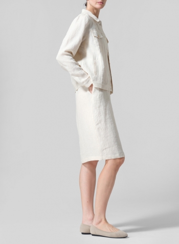 White Sand Linen Button Front Cropped Jacket