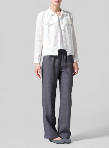 Lily White Linen Button Front Cropped Jacket