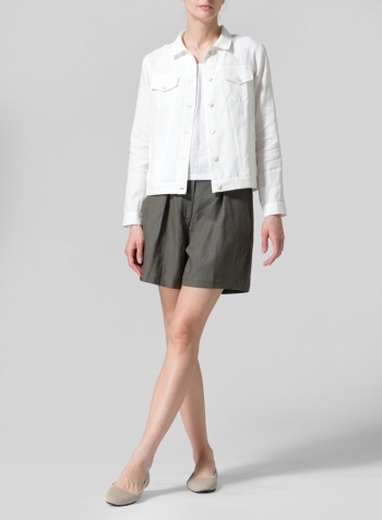 Lily White Linen Button Front Cropped Jacket Set
