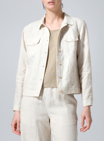 Oat Linen Button Front Cropped Jacket