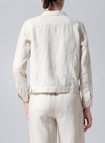 Oat Linen Button Front Cropped Jacket