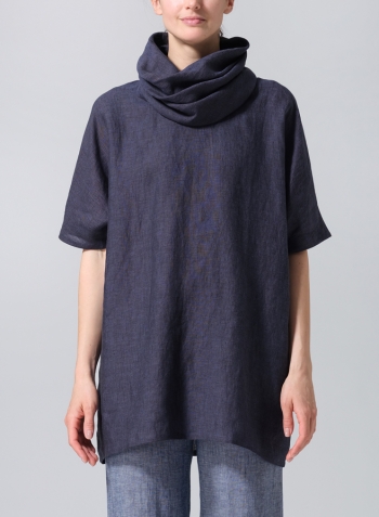 Dark Denim Linen Turtleneck Tunic