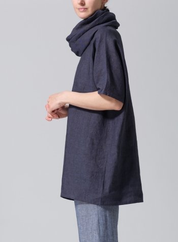 Dark Denim Linen Turtleneck Tunic