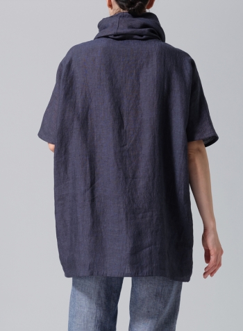 Dark Denim Linen Turtleneck Tunic