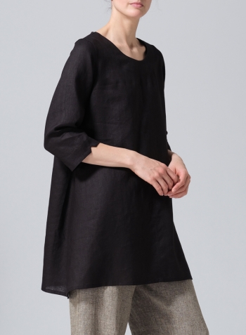 Black Linen Classic A-Line Tunic