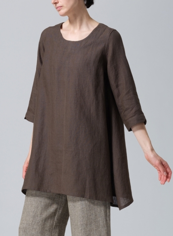 Dark Olive Brown Linen Classic A-Line Tunic