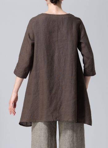 Dark Olive Brown Linen Classic A-Line Tunic