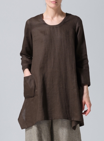Olive Brown Linen Long Sleeve Poncho Top