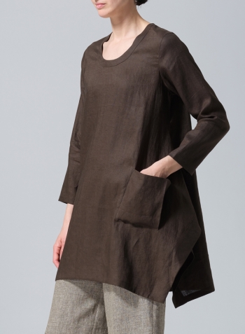 Olive Brown Linen Long Sleeve Poncho Top
