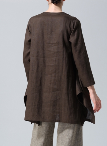 Olive Brown Linen Long Sleeve Poncho Top