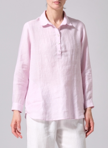 Soft Pink Linen Lapel Long Sleeve Comfort Shirt