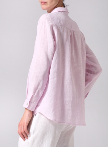 Soft Pink Linen Lapel Long Sleeve Comfort Shirt