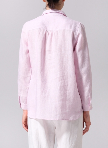 Soft Pink Linen Lapel Long Sleeve Comfort Shirt