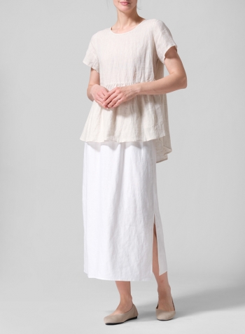 Oat Linen Short Sleeve Pleated Blouse Set