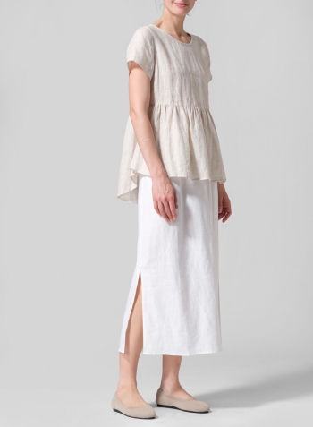 Oat Linen Short Sleeve Pleated Blouse Set