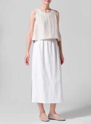 White Linen Straight-Leg Long Skirt