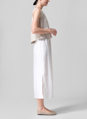 White Linen Straight-Leg Long Skirt