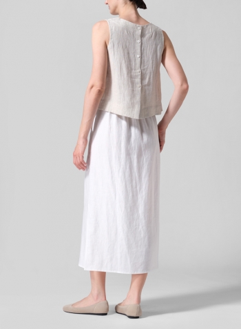 White Linen Straight-Leg Long Skirt