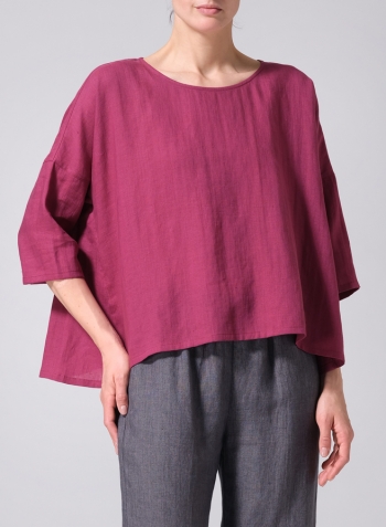 Red Violet Linen Dropped Shoulder Long Top