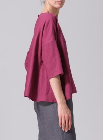 Red Violet Linen Dropped Shoulder Long Top