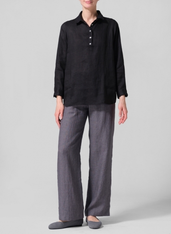 Black Linen Lapel Long Sleeve Comfort Shirt