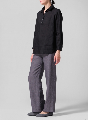 Black Linen Lapel Long Sleeve Comfort Shirt