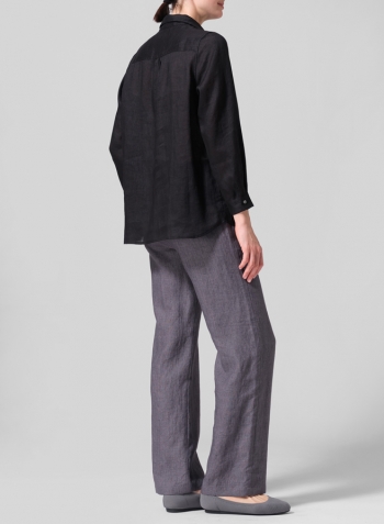 Black Linen Lapel Long Sleeve Comfort Shirt
