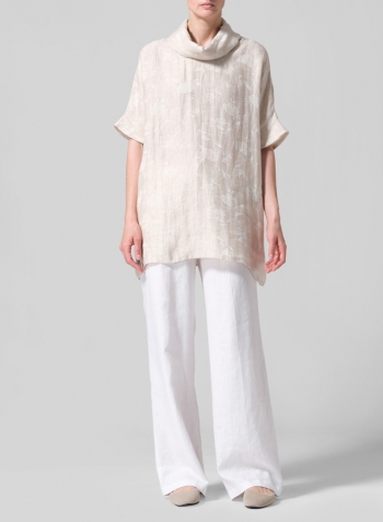 Jacquard Oat Linen Cowl Neck Gauze Tunic Set