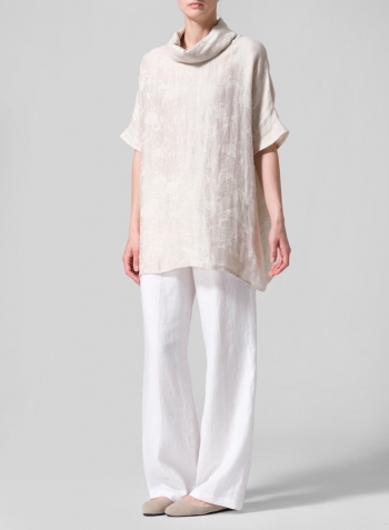 Jacquard Oat Linen Cowl Neck Gauze Tunic Set