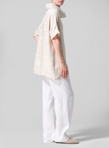 Jacquard Oat Linen Cowl Neck Gauze Tunic Set