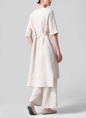 Oat Linen Drawstring Half Sleeve Tunic Dress