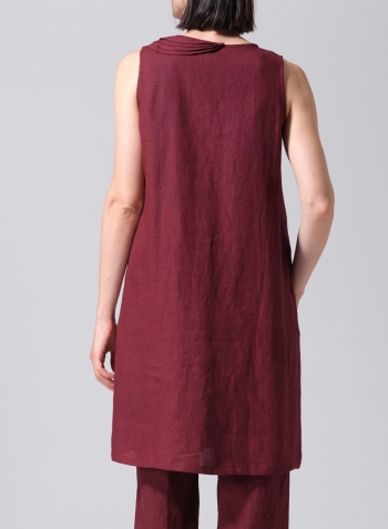 Red Linen Pleated A-Line Dress Set