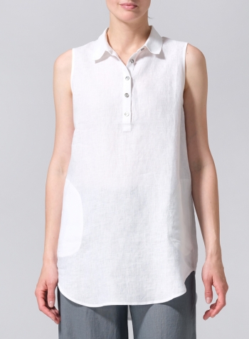 Linen Sleek Sleeveless Lapel Shirt Top