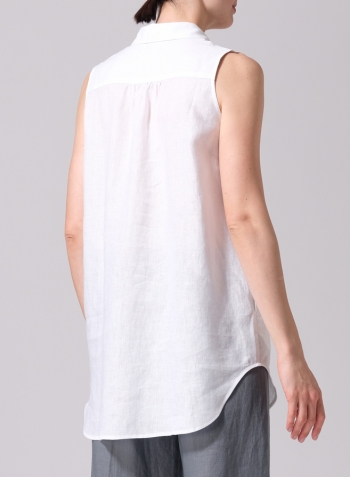 Linen Sleek Sleeveless Lapel Shirt Top