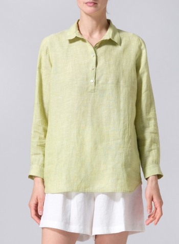 Lime Linen Lapel Long Sleeve Comfort Shirt