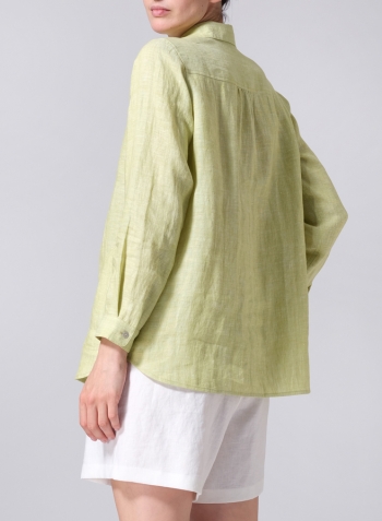 Lime Linen Lapel Long Sleeve Comfort Shirt