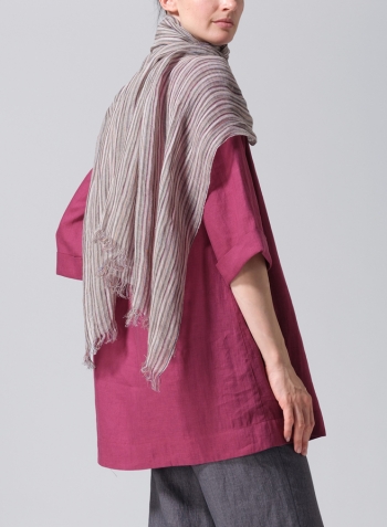 Red Violet Linen Casual Loose-Fit V-Neck Midi Top Set