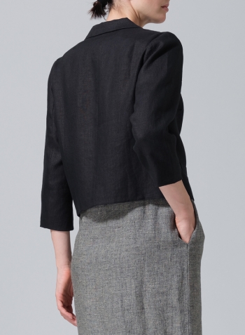 Black Linen Single Button Notch Lapel Blazer