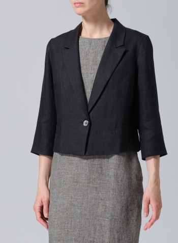 Black Linen Single Button Notch Lapel Blazer