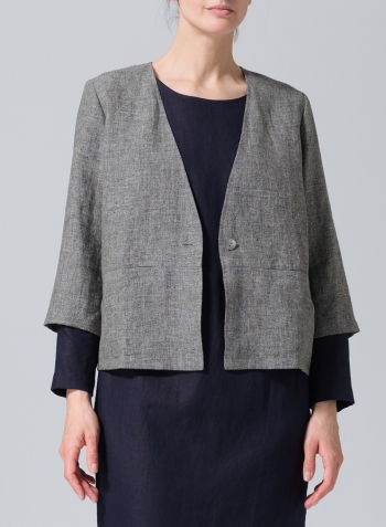 Two Tone Charcoal Linen Classic Single-Button Jacket