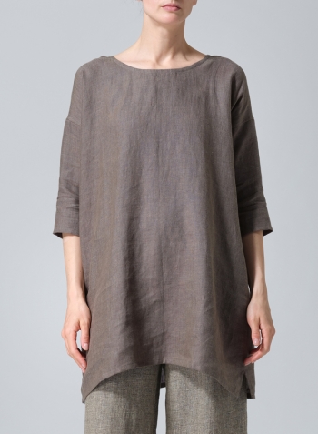Dark Khaki Green Heavy Linen Oversized Top